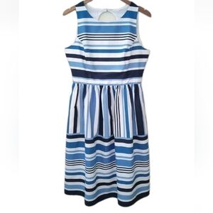 Vince Camuto Womens Sleeveless White Blue Striped Midi Dress Cotton Stretch